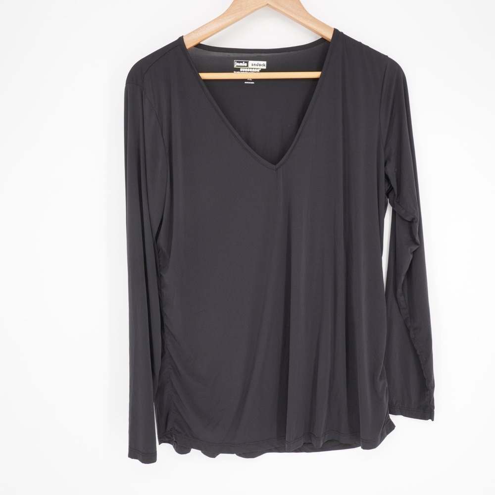 Jamie Sadock Sunsense UPF50 Shirt Women XL Black V Neck Long Sleeve Golf Outdoor